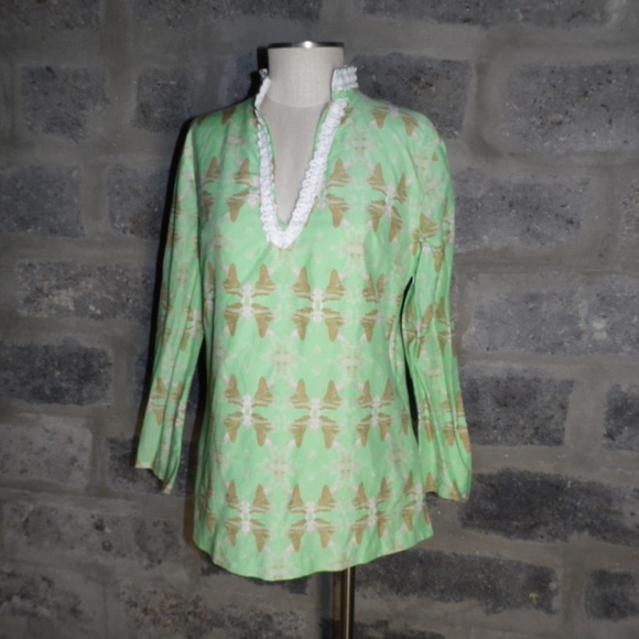 silk cotton v-neck long sleeve tunic shirt - Picture 1 of 6